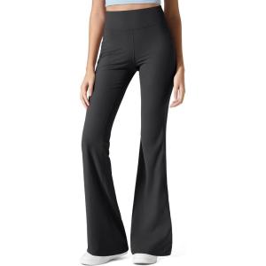 imageG4Free Ribbed Flare Yoga Pants with Pockets for Women High Waisted Bootcut Workout Leggings CasualBlack