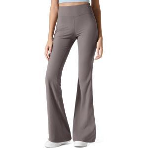 imageG4Free Ribbed Flare Yoga Pants with Pockets for Women High Waisted Bootcut Workout Leggings CasualTaupe