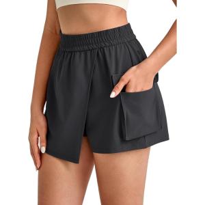 imageG4Free Hiking Shorts for Women with Cargo Pockets Wrap Skirts Wide Leg Tennis Skorts for Travel Dressy CasualBlack