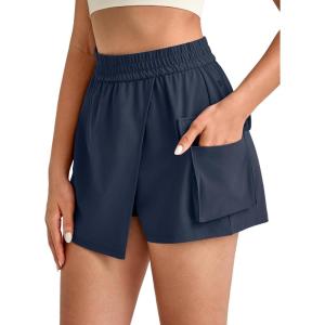 imageG4Free Hiking Shorts for Women with Cargo Pockets Wrap Skirts Wide Leg Tennis Skorts for Travel Dressy CasualDark Blue