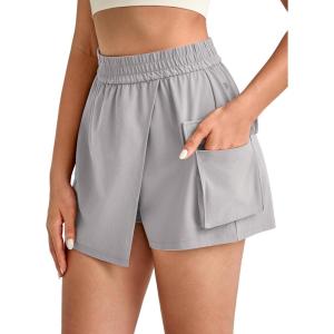 imageG4Free Hiking Shorts for Women with Cargo Pockets Wrap Skirts Wide Leg Tennis Skorts for Travel Dressy CasualGrey