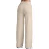 imageG4Free Breathable Ribbed Wide Leg Pants Women Casual Lightweight High Waist Yoga Pants with Pockets PetiteRegularTallLight Khaki