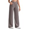 imageG4Free Breathable Ribbed Wide Leg Pants Women Casual Lightweight High Waist Yoga Pants with Pockets PetiteRegularTallTaupe