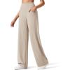 imageG4Free Breathable Ribbed Wide Leg Yoga Pants Women High Waist Lightweight Casual Trousers with PocketsLight Khaki