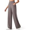 imageG4Free Breathable Ribbed Wide Leg Yoga Pants Women High Waist Lightweight Casual Trousers with PocketsTaupe