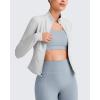imageG4Free Workout Jackets for Woman BareFeel Cropped Zip Up Athletic Running Jacket Slim Fit Yoga Tops with Thumb HolesLight Gray