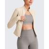 imageG4Free Workout Jackets for Woman BareFeel Cropped Zip Up Athletic Running Jacket Slim Fit Yoga Tops with Thumb HolesLight Khaki