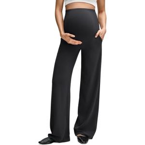 imageG4Free BareFeel Maternity Dress Yoga Pants with Pockets Over The Belly Stretchy Work Slack Pregnancy Wide Leg Casual TrousersBlack