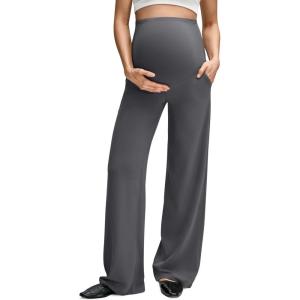 imageG4Free BareFeel Maternity Dress Yoga Pants with Pockets Over The Belly Stretchy Work Slack Pregnancy Wide Leg Casual TrousersDark Gray
