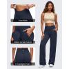 imageG4Free BareFeel High Stretch Women Wide Leg Yoga Pants Cross Waist Casual Trousers with Zipper Pockets 29quot31quot33quotDark Navy