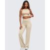 imageG4Free BareFeel High Stretch Women Wide Leg Yoga Pants Cross Waist Casual Trousers with Zipper Pockets 29quot31quot33quotLight Khaki