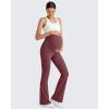 imageG4Free BareFeel Maternity Flare Leggings with Pockets Over The Belly Stretchy Casual Lounge Pregnancy Dress Pants for WorkDark Burgundy