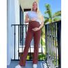 imageG4Free BareFeel Maternity Flare Leggings with Pockets Over The Belly Stretchy Casual Lounge Pregnancy Dress Pants for WorkDark Burgundy