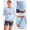 imageG4Free BareFeel Maternity Long Sleeve T Shirts Crewneck Ruches Pregnancy Workout Tops with Thumbholes Altheltic Yoga TeeLight Denim