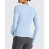 imageG4Free BareFeel Maternity Long Sleeve T Shirts Crewneck Ruches Pregnancy Workout Tops with Thumbholes Altheltic Yoga TeeLight Denim