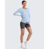 imageG4Free BareFeel Maternity Long Sleeve T Shirts Crewneck Ruches Pregnancy Workout Tops with Thumbholes Altheltic Yoga TeeLight Denim