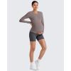 imageG4Free BareFeel Maternity Long Sleeve T Shirts Crewneck Ruches Pregnancy Workout Tops with Thumbholes Altheltic Yoga TeeTaupe