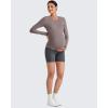 imageG4Free BareFeel Maternity Long Sleeve T Shirts Crewneck Ruches Pregnancy Workout Tops with Thumbholes Altheltic Yoga TeeTaupe