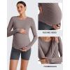 imageG4Free BareFeel Maternity Long Sleeve T Shirts Crewneck Ruches Pregnancy Workout Tops with Thumbholes Altheltic Yoga TeeTaupe