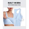 imageG4Free BareFeel Maternity Racerback Tank Tops with Built in Bra Ruched Sleeveless Square Neck Pregnancy Yoga Workout ShirtsLight Denim