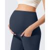 imageG4Free Ribbed Maternity Flare Yoga Pants with Pockets Over The Belly Pregnancy Bell Bottom LeggingsDark Navy