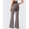 imageG4Free Ribbed Maternity Flare Yoga Pants with Pockets Over The Belly Pregnancy Bell Bottom LeggingsTaupe