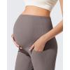 imageG4Free Ribbed Maternity Flare Yoga Pants with Pockets Over The Belly Pregnancy Bell Bottom LeggingsTaupe