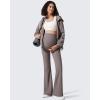 imageG4Free Ribbed Maternity Flare Yoga Pants with Pockets Over The Belly Pregnancy Bell Bottom LeggingsTaupe
