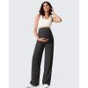 imageG4Free Ribbed Maternity Yoga Pants with Pockets Over The Belly Wide Leg Casual Pregnancy Lounge TrousersBlack