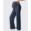 imageG4Free Ribbed Maternity Yoga Pants with Pockets Over The Belly Wide Leg Casual Pregnancy Lounge TrousersDark Navy