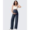 imageG4Free Ribbed Maternity Yoga Pants with Pockets Over The Belly Wide Leg Casual Pregnancy Lounge TrousersDark Navy