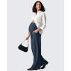 imageG4Free Ribbed Maternity Yoga Pants with Pockets Over The Belly Wide Leg Casual Pregnancy Lounge TrousersDark Navy