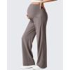 imageG4Free Ribbed Maternity Yoga Pants with Pockets Over The Belly Wide Leg Casual Pregnancy Lounge TrousersTaupe