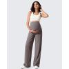 imageG4Free Ribbed Maternity Yoga Pants with Pockets Over The Belly Wide Leg Casual Pregnancy Lounge TrousersTaupe