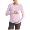 imageG4Free BareFeel Maternity Long Sleeve T Shirts Crewneck Ruches Pregnancy Workout Tops with Thumbholes Altheltic Yoga TeeBlush