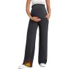 imageG4Free Fleece Lined Maternity Yoga Pants Over The Belly Stretchy Wide Leg Warm Pregnancy Work Trousers with PocketsBlack