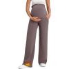 imageG4Free Fleece Lined Maternity Yoga Pants Over The Belly Stretchy Wide Leg Warm Pregnancy Work Trousers with PocketsTaupe