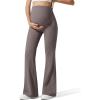 imageG4Free Ribbed Maternity Flare Yoga Pants with Pockets Over The Belly Pregnancy Bell Bottom LeggingsTaupe