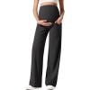 imageG4Free Ribbed Maternity Yoga Pants with Pockets Over The Belly Wide Leg Casual Pregnancy Lounge TrousersBlack
