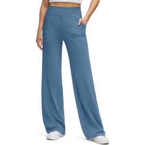 imageG4Free BareFeel High Stretch Wide Leg Pants for Women Soft Comfy Casual Yoga Pants with Pockets PetiteRegularTallGray Blue