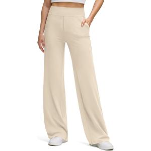 imageG4Free BareFeel High Stretch Wide Leg Pants for Women Soft Comfy Casual Yoga Pants with Pockets PetiteRegularTallLight Khaki