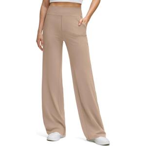 imageG4Free BareFeel High Stretch Wide Leg Pants for Women Soft Comfy Casual Yoga Pants with Pockets PetiteRegularTallToffee