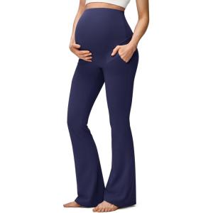 imageG4Free BareFeel Maternity Flare Leggings with Pockets Over The Belly Yoga Pregnancy Casual Dress Pants for WorkRoyal Blue