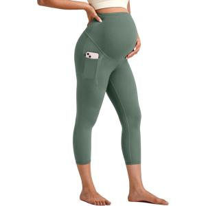 imageG4Free BareFeel Maternity Leggings with Pockets Over The Belly Stretchy Workout Yoga Pregnancy Capri PantsGray Sage