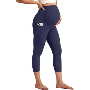 imageG4Free BareFeel Maternity Leggings with Pockets Over The Belly Stretchy Workout Yoga Pregnancy Capri PantsRoyal Blue