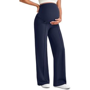 imageG4Free Maternity Dress Yoga Pants with Pockets Over The Belly Stretchy Work Slack Pregnancy Wide Leg Lounge TrousersRoyal Blue