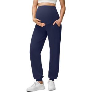 imageG4Free Maternity Pants Stretchy Workout Lounge Pants Over The Belly Pregnancy Joggers with PocketsRoyal Blue