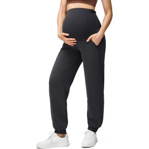 imageG4Free Smoofit Modal Soft Maternity Joggers with Pockets Over The Belly Pregnancy Casual SweatpantsBlack