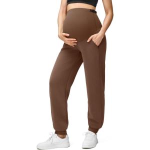 imageG4Free Smoofit Modal Soft Maternity Joggers with Pockets Over The Belly Pregnancy Casual SweatpantsDark Coffee
