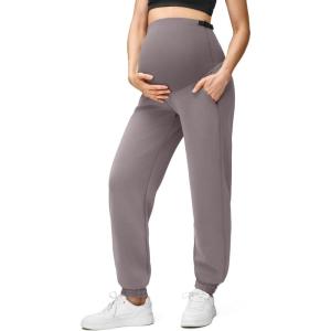 imageG4Free Smoofit Modal Soft Maternity Joggers with Pockets Over The Belly Pregnancy Casual SweatpantsTaupe